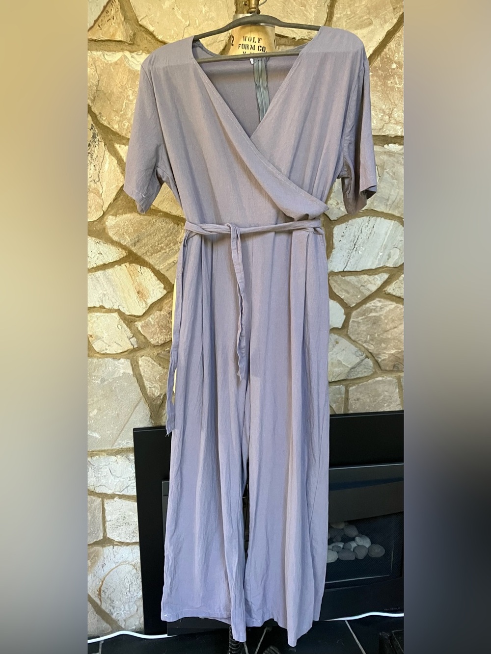 Light Grey Wrap-Front Jumpsuit with Tie Waist